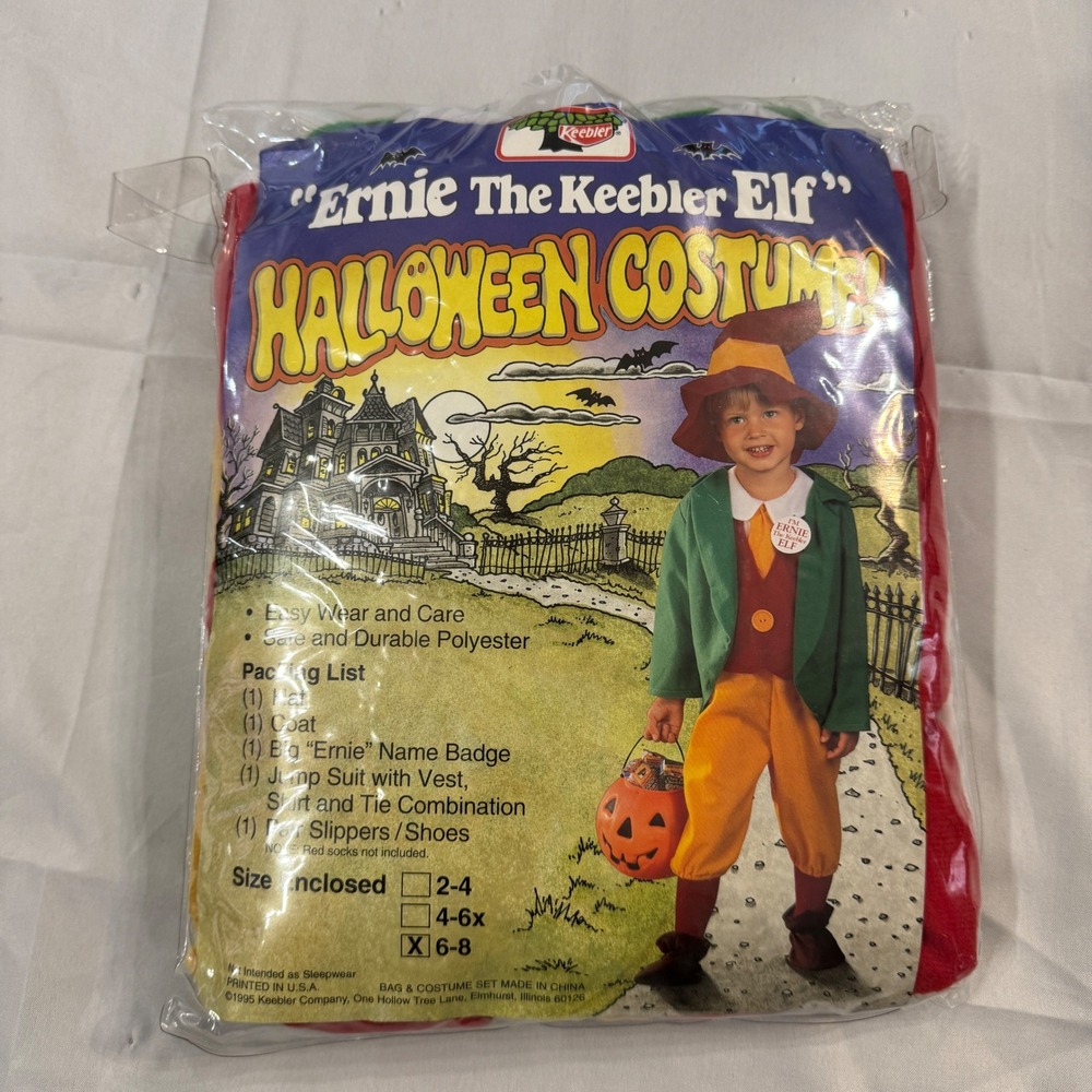 Vintage 1995 Ernie The Keebler Elf Halloween Costume Kids Size 6-8 New In Bag